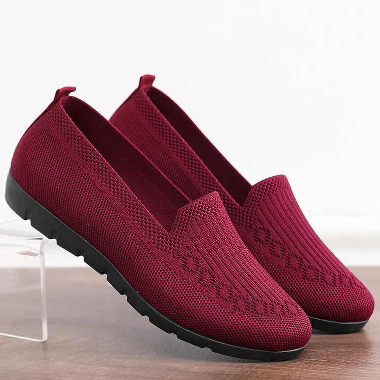 Women's Knitted Solid Colour Loafers, lightweight non-slip flat slip on shoes