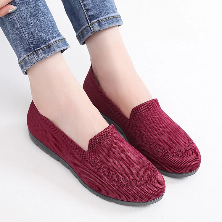 Women's Knitted Solid Colour Loafers, lightweight non-slip flat slip on shoes