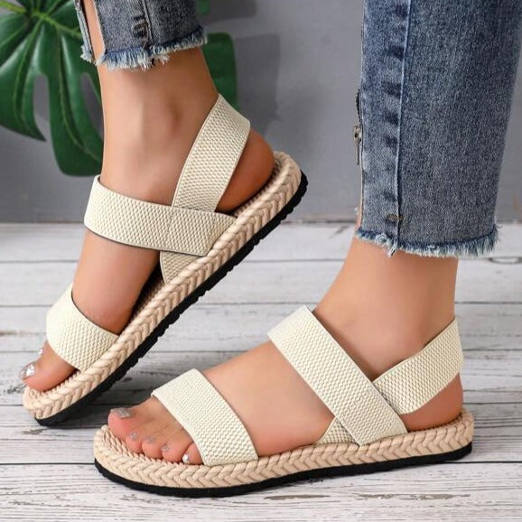 Women's flat sandals, open toe elastic strap slip on sling-back shoes