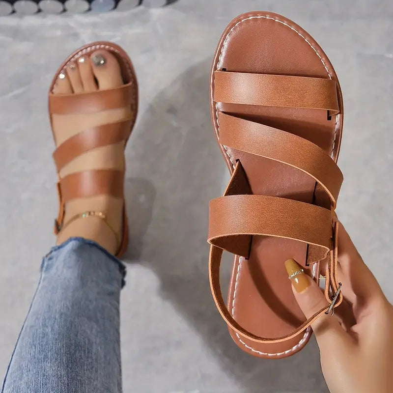 Open Back Buckle Decor Flat Sandals