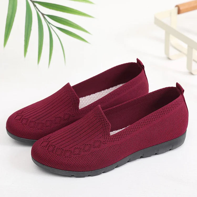 Women's Knitted Solid Colour Loafers, lightweight non-slip flat slip on shoes