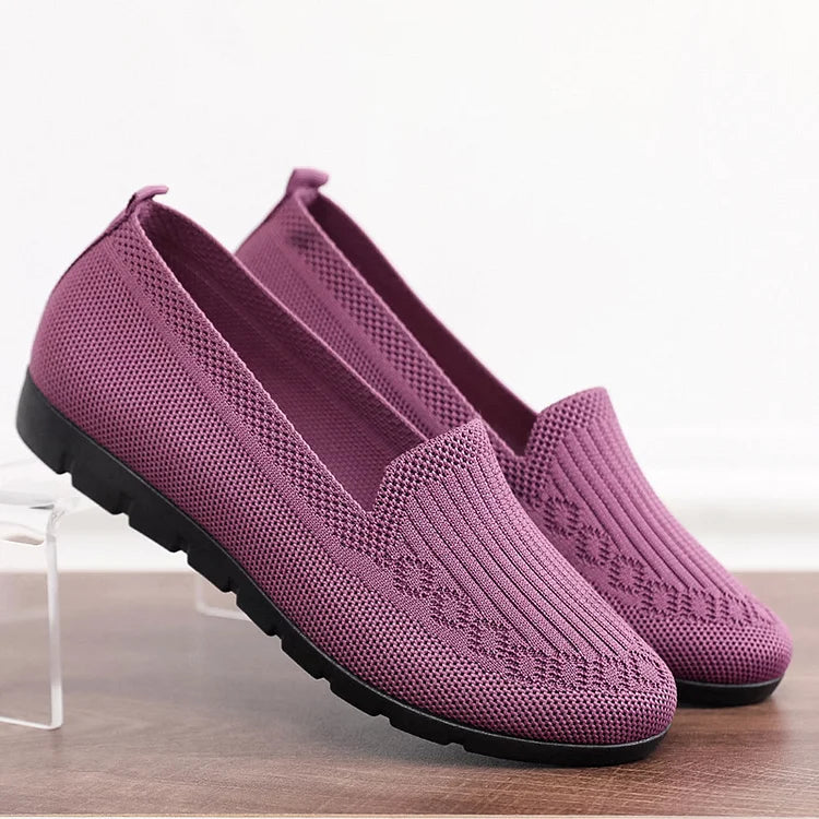 Women's Knitted Solid Colour Loafers, lightweight non-slip flat slip on shoes