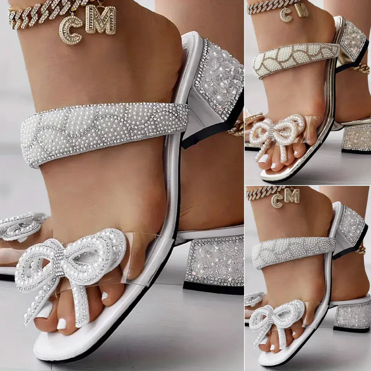 Women Fashion Pearl Bowknot Sandals