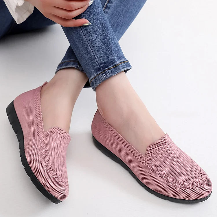 Women's Knitted Solid Colour Loafers, lightweight non-slip flat slip on shoes