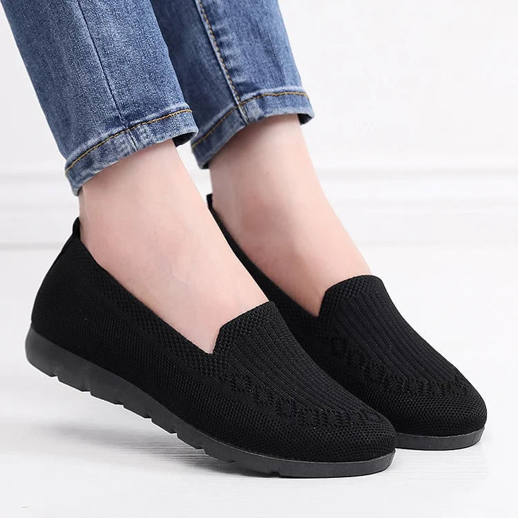 Women's Knitted Solid Colour Loafers, lightweight non-slip flat slip on shoes