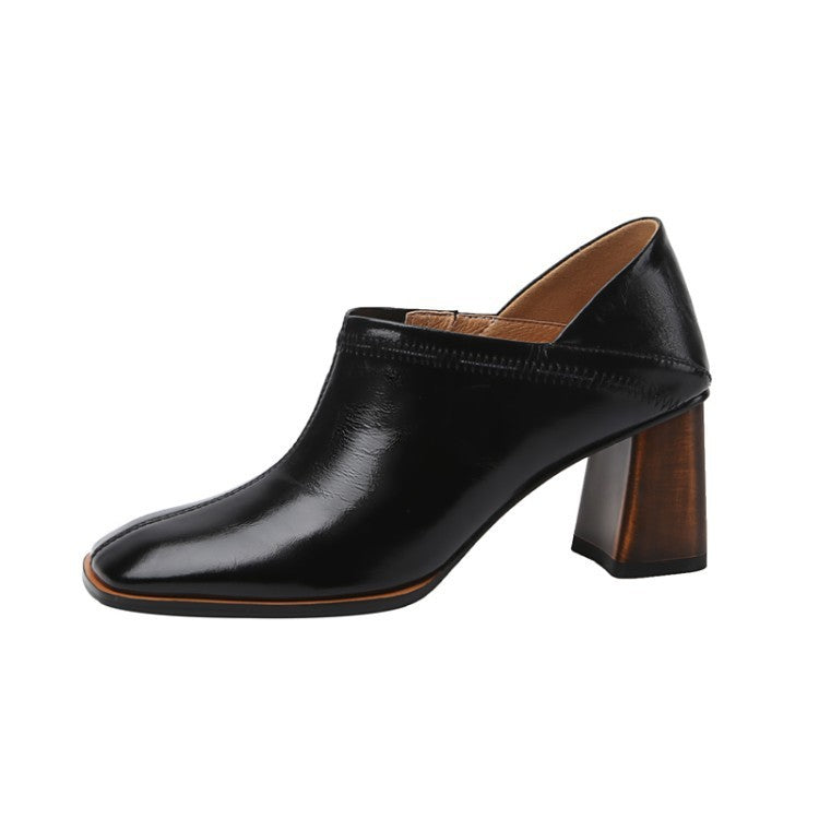 Square Toe Block Heel Ankle Shoes