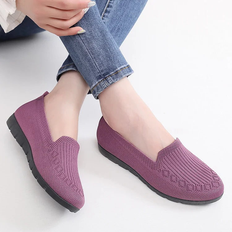 Women's Knitted Solid Colour Loafers, lightweight non-slip flat slip on shoes