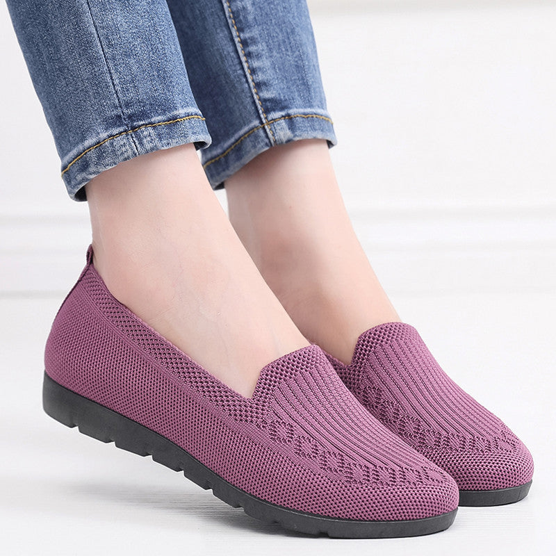 Women's Knitted Solid Colour Loafers, lightweight non-slip flat slip on shoes