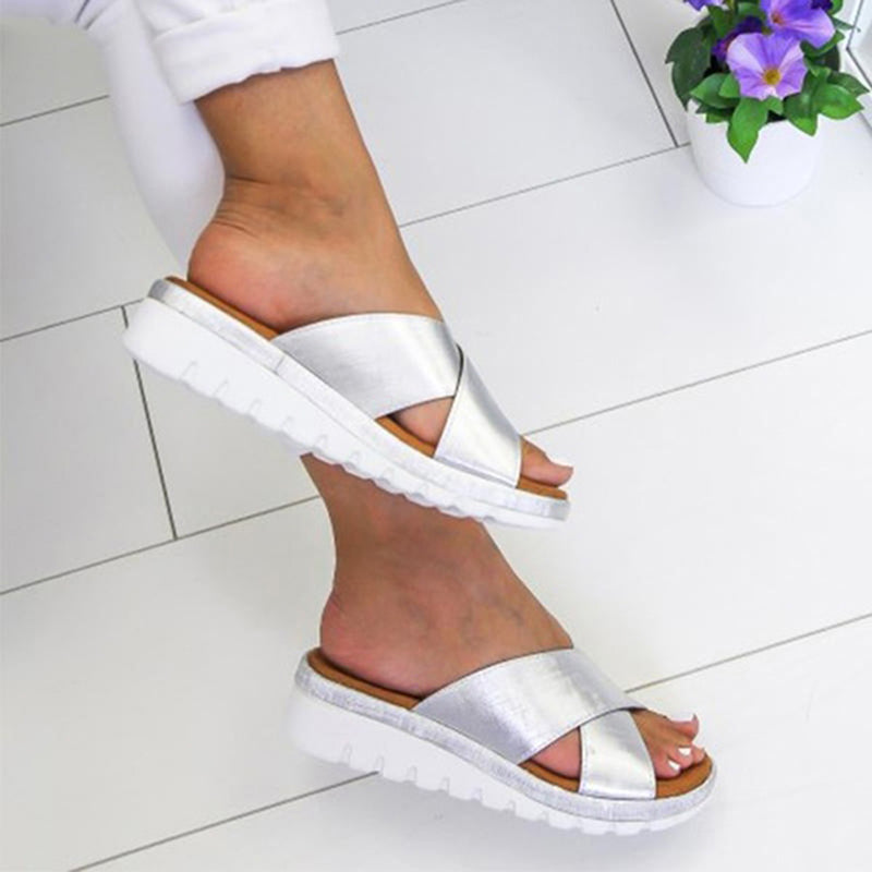 Cross Leather Platform Sandals