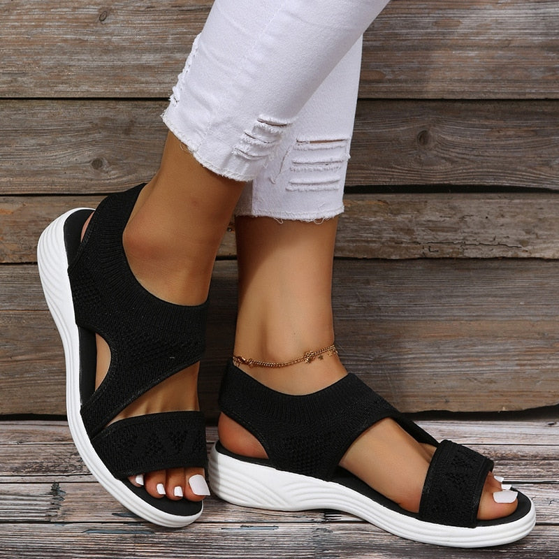 Womens Open Toe Flat Ankle Strap Sandals