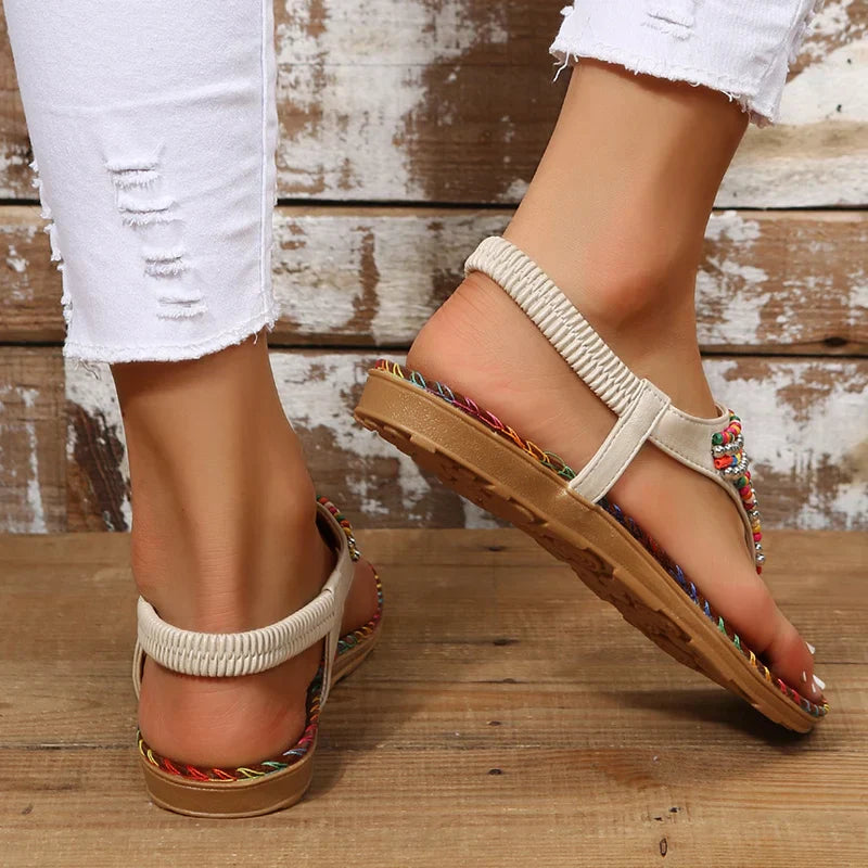 Women's Beaded Ethnic Style Boho T-strap Slip On