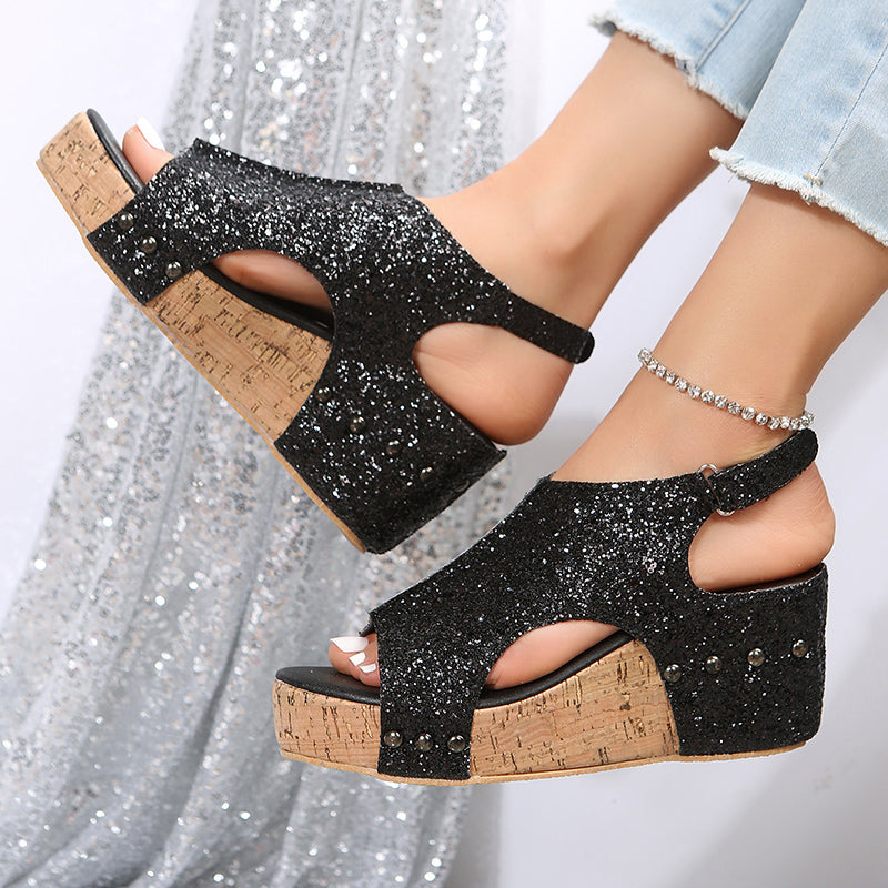 Women's Glitter Wedge Slingback Sandals