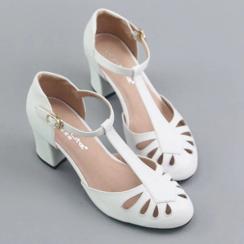 Elegant retro mid-heel Sandals