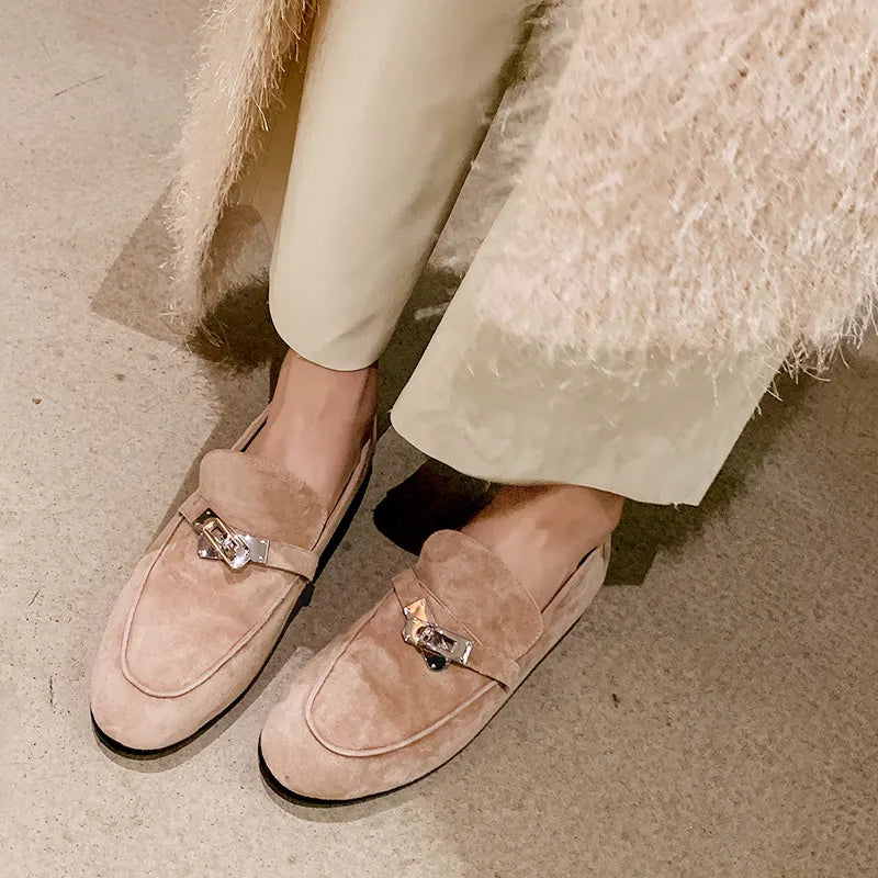 Suede Clasp Flat Loafers