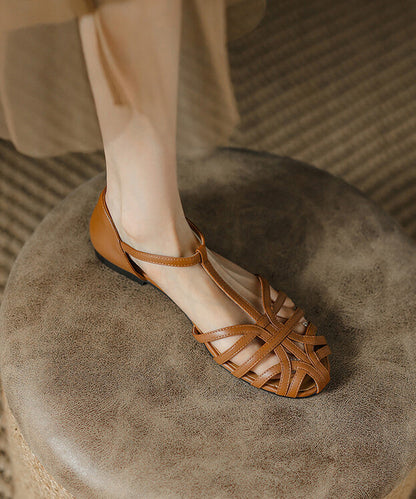 Cowhide Leather Flat Sandals