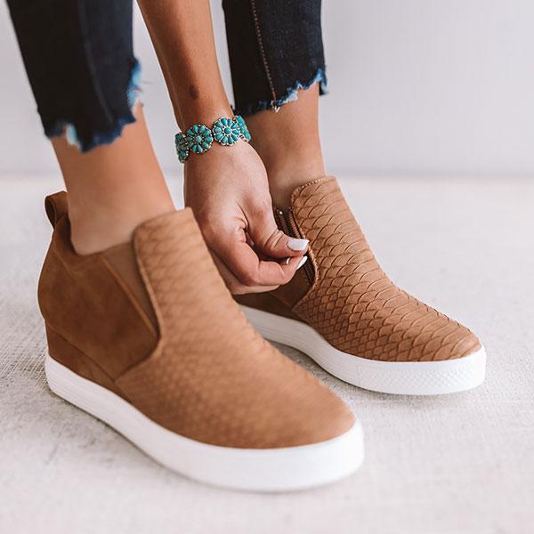 Women Round Hollow Wedges Ankle Zipper Shoes