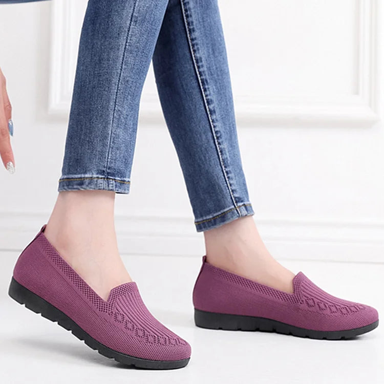 Women's Knitted Solid Colour Loafers, lightweight non-slip flat slip on shoes