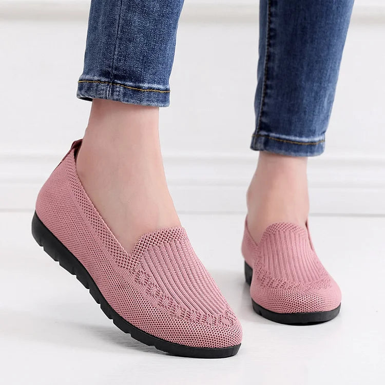 Women's Knitted Solid Colour Loafers, lightweight non-slip flat slip on shoes