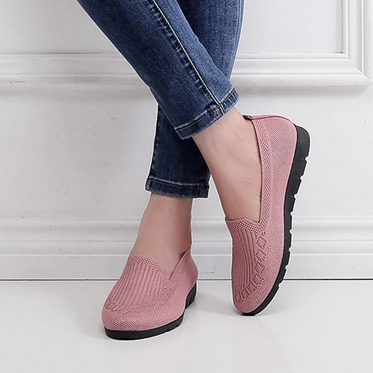 Women's Knitted Solid Colour Loafers, lightweight non-slip flat slip on shoes