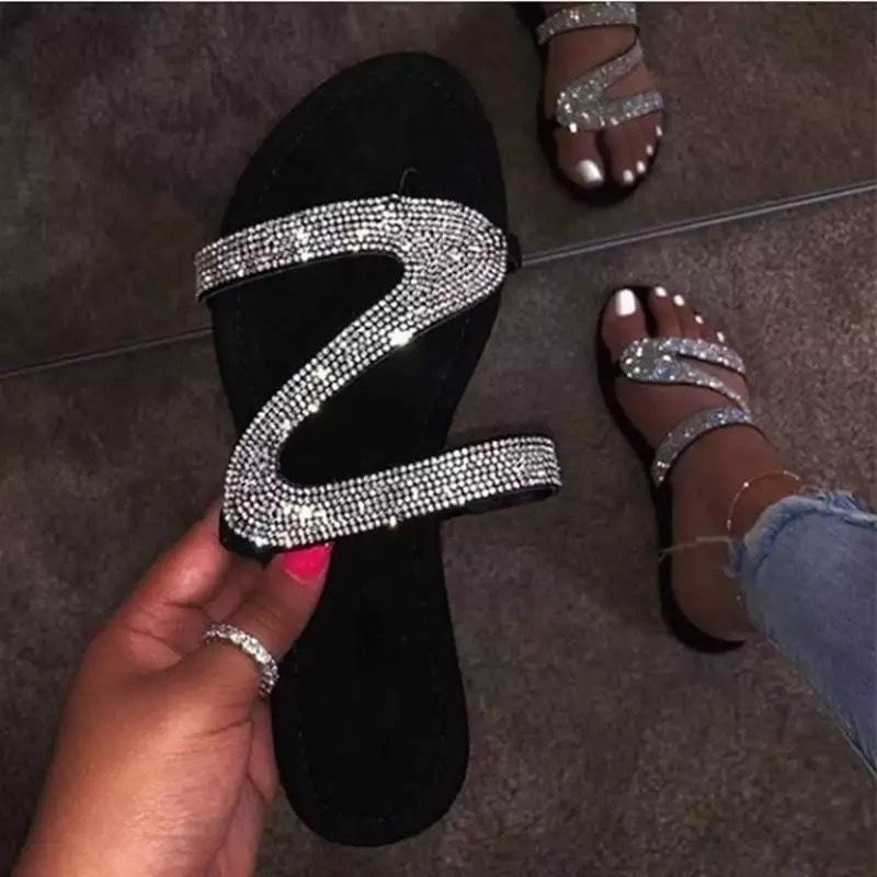 Summer Womens Rhinestone Flat Flip Flops