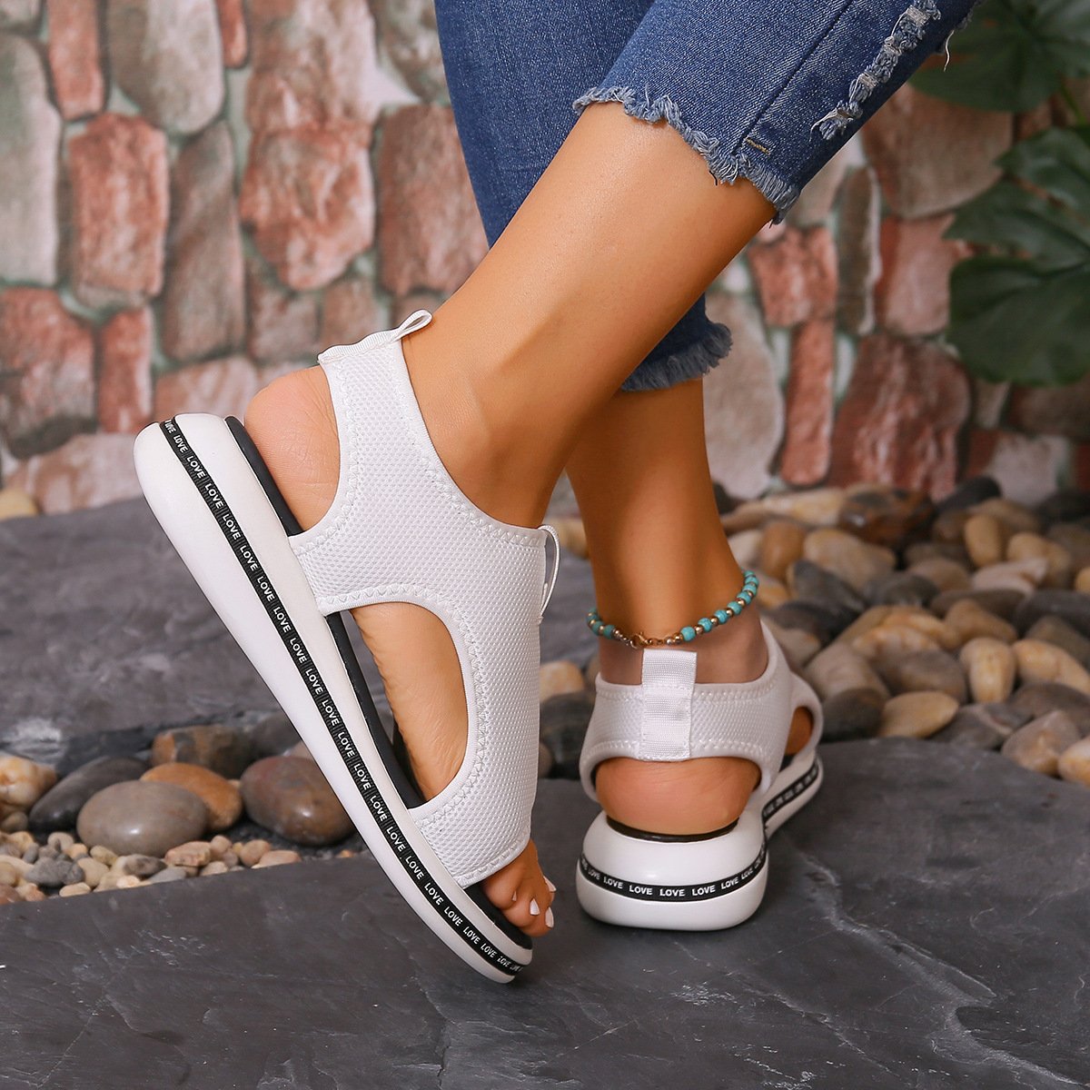 Letter Breathable Hollow Sandals