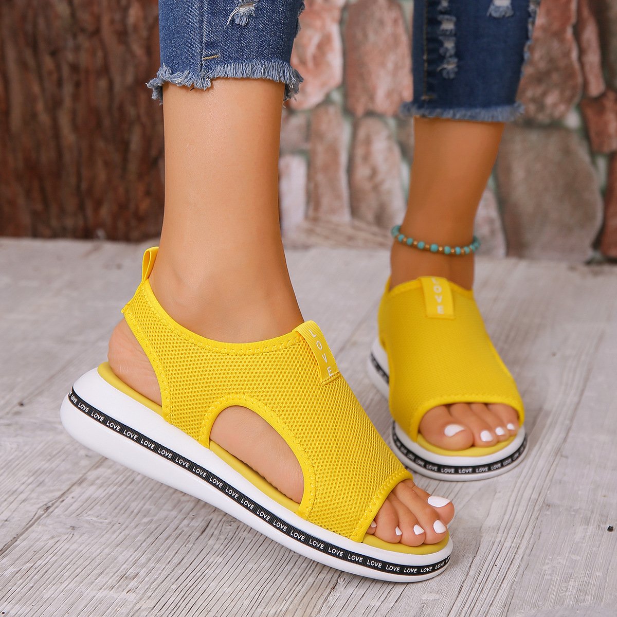 Letter Breathable Hollow Sandals