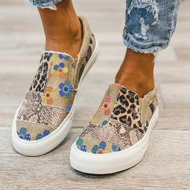 Leisure patchwork comfortable lady Canvas flat shoes