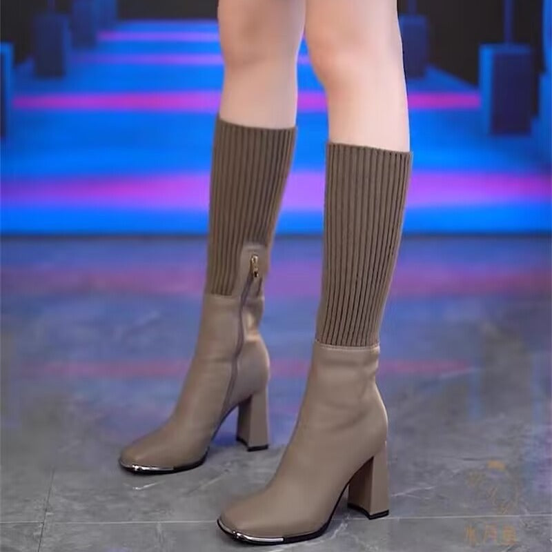 Knitted high-heeled sock boots