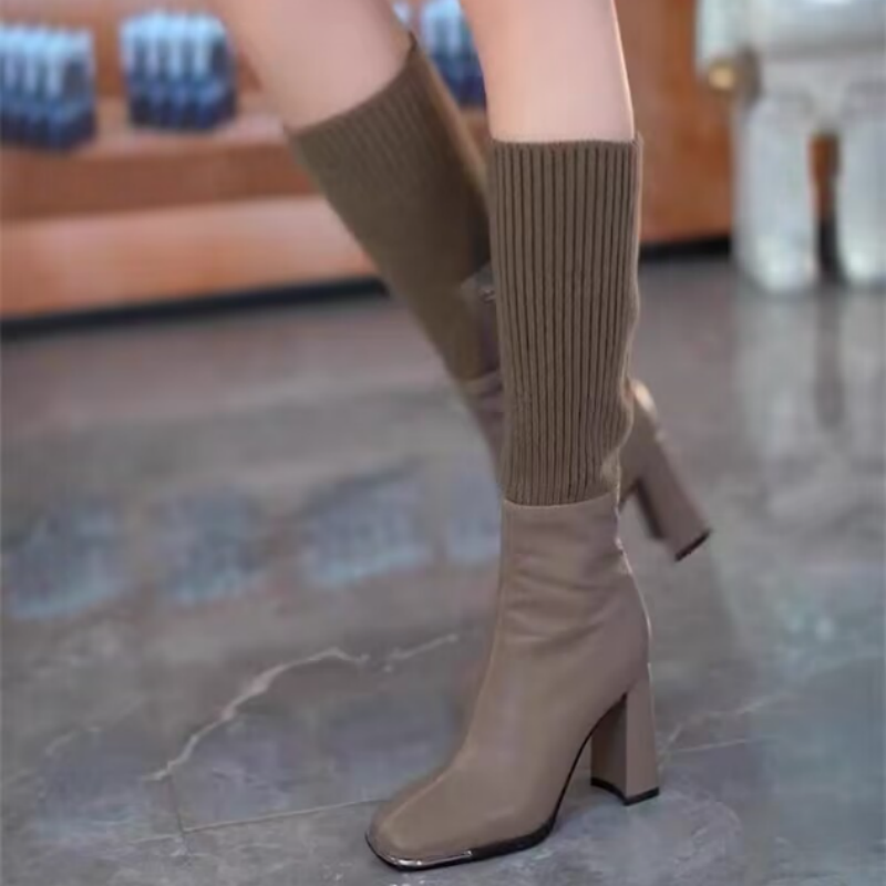 Knitted high-heeled sock boots