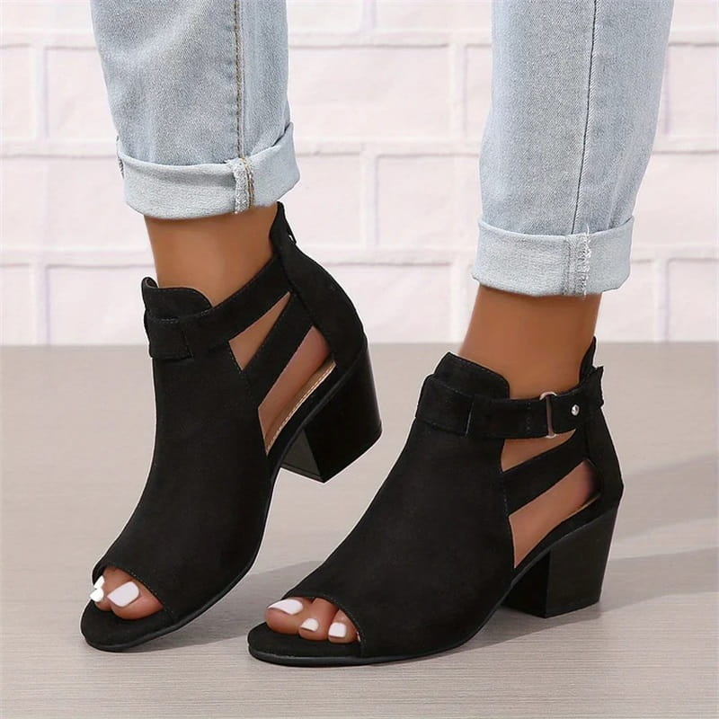 Peep Toe Chunky Heeled Boots