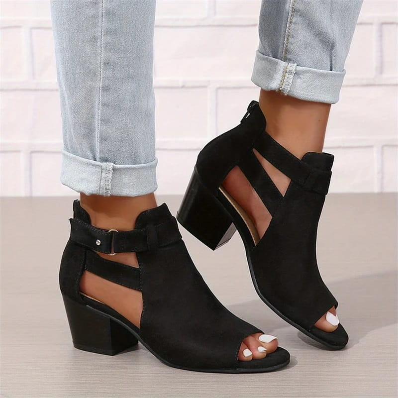 Peep Toe Chunky Heeled Boots