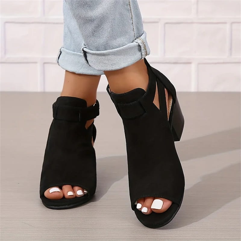 Peep Toe Chunky Heeled Boots